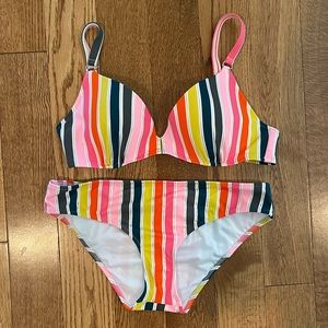 Shade and Shore Swim suit striped metallic push-up swim